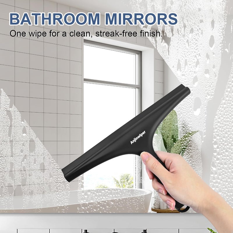 Anjinwiper All-Purpose Shower Squeegee for Glass Doors with Hook  Silicone Squeegee for Shower Glass  Shower Doors  Windows  Bathroom  Mirrors and Tiles(10 inch  Black) - Image 5